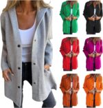 Jackets for Women Trendy Single Breasted Hooded Jacket 2025 Lapel Long Sleeve Casual Lightweight Overcoat with Pocket - Image 2