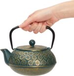 Juvale Cast Iron Tea Kettle with Infuser - 34 oz, Sage Green Floral - Loose Leaf Tea Infuser Pot & Japanese Cast Iron Teapot - Image 6
