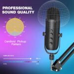 ZealSound Gaming Microphone Kit,Podcast Condenser USB Mic with Boom Arm,Supercardioid Microphone with Mute Button,Echo Volume Gain Knob,Adjust Monitor for Phone PC Computer (Black) - Image 4