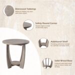 Rustic Farmhouse End Table with Storage Shelf, French Country Accent Side Table for Family, Dinning or Living Room, Small Spaces, Modern, Round, Vintage Grey Finish - Image 5