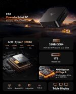 KAMRUI E3B Mini PC with AMD Ryzen 7 5825U, 32GB DDR4 1TB M.2 SSD Mini Computer, Mini Gaming PC with USB Type-C, Desktop Computer Supports Triple 4K Display, WiFi 6, BT 5.2 - Image 3
