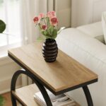 LITTLE TREE 3-Tier End Table, Side Table with Storage Shelves, Small Sofa Side Table for Living Room, Wooden Side End Table with Double Round Metal Legs, Slim Nightstand and Bedside Table, Oak - Image 6