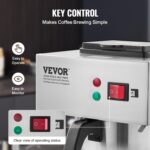 VEVOR 12 Cups Commercial Drip Coffee Maker, Coffee Maker Machine with 3 Glass Carafes and 3 Warmer Plates, Stainless Steel Pour Over Coffee Brewer for Restaurant, Office, Cafe - Image 5