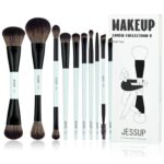 Jessup Makeup Brushes Set 10pcs, Double Sided Foundation Contour Blush Highlight Blending Eyebrow Brush Eyeshadow Eyeliner Concealer Brush, Bright Cyan Cruelty Free Cosmetic Tools T500 - Image 2