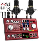 Podcast Equipment Bundle for 2,Audio Interface DJ Mixer With 3.5mm XLR Condenser Microphone for Living Streaming,Recording,Gaming,TikTok,YouTube,PC,Smartphone (Red) - Image 2