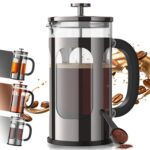 Veken French Press Coffee Maker 34oz 1 L, No Plastic Touching Cafe, Heat Resistant Thickened Borosilicate Glass, Stainless Steel Brewer,Cold Brew Cafetera Teapot for Kitchen Travel Camping,Dark Pewter - Image 2