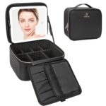 Relavel Travel Makeup Bag With LED Mirror, Cosmetic Train Case with Light up Mirror, Portable Makeup Artist Organizer Bag with Adjustable Dividers, Makeup Brush Holder Storage, Black - Image 9