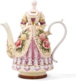 Large Ceramic Teapot and Coffee Pot with Lid, 3D Embossed Victoria Pink Rose Flowers Decorative Teapot(Red） - Image 2