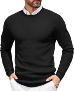 COOFANDY Mens Dress Pullover Sweater Lightweight Waffle Knit Sweater Slim Fit Crewneck Business Casual Sweater - Image 2