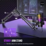 FIFINE USB Gaming Microphone Kit, PC Streaming Mic with RGB Lights, Mute, Gain Knob, Metal Boom Arm for Recording Podcast, Condenser Computer Microphone Set Compatible with PS4/PS5-AmpliGame A8T - Image 7