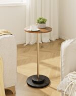 Masupu Drink Table, Round Side Table for Small Spaces, Pedestal Small End Table with Metal Base, for Living Room, Bedroom, Bathroom, Rustic Brown - Image 2