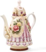 Large Ceramic Teapot and Coffee Pot with Lid, 3D Embossed Victoria Pink Rose Flowers Decorative Teapot(Red） - Image 4