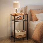 Hoctieon 2-Set 3 Tier End Table, Telephone Table Set of 2, Tall Side Table with Storage Set of 2, Small Nightstand for Small Spaces, Metal Frame, for Living Room, Bedroom, Sofa Couch, Rustic Brown - Image 3