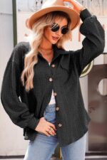 Dokotoo Womens Cable Knit Lightweight Shacket Button Down Shirts Long Sleeve Casual Oversized Blouses Tops - Image 6
