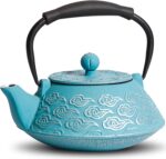 Cast Iron Teapot, Japanese Tea Pot with Infuser for Loose Leaf, Tea Kettle Stovetop Safe Coated with Enameled Interior, Clouds Pattern 27oz, 800ml Sky-Blue - Image 2