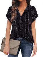 Timeson Women's Short Sleeve Chiffon Blouses for Office Work Business Attire Collared Shirts - Image 2