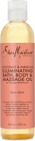 SheaMoisture Bath, Body & Massage Oil, Coconut & Hibiscus, 2-Pack – Illuminating Moisturizer for Dry Skin, 8 Oz Ea - Image 3