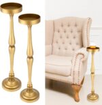 2 Pcs Round Martini Drink Table for Small Spaces Nightstand Living Room Bedroom Side Table Drink Stand Cocktail Pedestal End Vintage Metal Decor, 5.74x5.74x25.98''(Gold) - Image 2