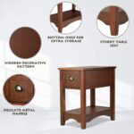 Giantex End Table with Drawer Set of 2, Retro Narrow Side Table, Nightstand with Solid Wood & Storage Shelf, Bedside Table for Living Room Bedroom Small Space Home Office (2, Walnut) - Image 7