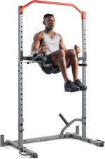 Sunny Health & Fitness Power Cage Squat Rack Upgrade Attachments, Dip Bar, Plate Bar Holder, Belt Squat, J Hook, Lat, Adapter, U Ring, Pull Up Bar, Landmine, Captain's Chair, Tricep Rope For Home Gym - Image 8