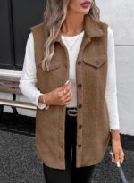 EVALESS Long Fleece Vest Women Sleeveless Sherpa Jacket Winter Cloting for Women Warm Button Down Coat Outerwear - Image 5