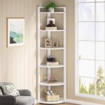 Tribesigns 6 Tier Corner Shelf, 70.9 Inch Tall Corner Bookshelf Small Bookcase Modern Corner Shelving Unit Storage Rack for Living Room, Home Office, Kitchen, Small Space (White) - Image 2