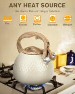 Tea Kettle Stovetop Teapot, 2.5 Quart Loud Whistle Food Grade Stainless Steel and Smooth Wood Pattern Handle, Sophisticated Look for Hiking, Picnic, for Tea, Coffee Milky White - Image 4