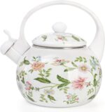 Jucoan 2.3 Quart Vintage Enamel Tea Kettle, Whistling Tea Kettle for Stove Top, Floral Enamel on Steel Teakettle Teapot for Home Kitchen Camping, Gift for Wedding Housewarming Thanksgiving Christmas - Image 2