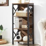 Small Bookshelf,4 Tier Industrial Bookcase with Metal Frame and Backboard,Narrow Rustic Brown Book Shelf,Book case for Small Spaces,Living Room,Bedroom and Home Office - Image 2
