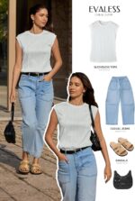 EVALESS Womens Short Sleeve Textured Tops Crewneck Knit Solid Loose Casual Basic T Shirts Tee Blouses - Image 5