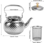 Hammered Tea Kettle, Stainless Steel Tea/Coffee Pot Loose Leaf Teapot for Tea, Milk, Coffee, 1.2L Teapot with Strainer Stovetop Tea Kettle, Outdoor Travel Supplies, Gift For Tea (Silver) - Image 6