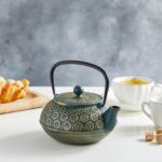 Juvale Cast Iron Tea Kettle with Infuser - 34 oz, Sage Green Floral - Loose Leaf Tea Infuser Pot & Japanese Cast Iron Teapot - Image 3