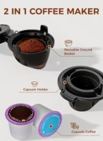 COWSAR Single Serve Coffee Maker, K Cup Coffee Brewer for Capsule and Ground Coffee, Capsule Coffee Machine with 40 Oz Water Tank, Instant-Heat, 5 Brew Sizes Up To 14 Oz, Black - Image 3