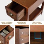 Giantex End Table with Drawer Set of 2, Retro Narrow Side Table, Nightstand with Solid Wood & Storage Shelf, Bedside Table for Living Room Bedroom Small Space Home Office (2, Walnut) - Image 8