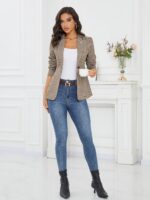 ELLEVEN 2025 Women's Houndstooth Plaid Blazers with Embroidered Collar, Business Casual Work Office Jacket with Pockets - Image 7