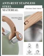 Tea Kettle Stovetop, 2.7 Quart Stove Top Whistling Tea Kettle, Teapot Kettles with Food Grade Stainless Steel and Wood Pattern Handle, Suitable for All Heat Sources - Image 5