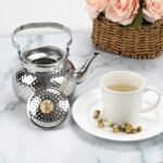 Hammered Tea Kettle, Stainless Steel Tea/Coffee Pot Loose Leaf Teapot for Tea, Milk, Coffee, 1.2L Teapot with Strainer Stovetop Tea Kettle, Outdoor Travel Supplies, Gift For Tea (Silver) - Image 5
