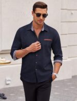 COOFANDY Men's Long Sleeve Casual Button Down Shirts Untucked Shirts Plaid Collar Vintage Denim Shirt - Image 4