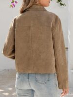 Tankaneo Womens Faux Suede Leather Jackets Casual Cropped Coats Vintage Button Down Shackets - Image 6
