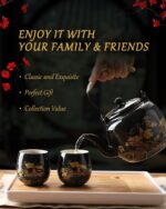 Dujust Japanese Tea Set, Black Porcelain Tea Set with 1 Teapot Set, 6 Tea Cups, 1 Tea Tray, 1 Stainless Infuser, Beautiful Asian Tea Sets for Adults, Tea Lover/Women/Men (Countryside in Golden) - Image 3