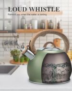 Tea Kettle Stovetop, 2.7 Quart Stove Top Whistling Tea Kettle, Teapot Kettles with Food Grade Stainless Steel and Wood Pattern Handle, Suitable for All Heat Sources - Image 4