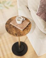 Masupu Drink Table, Round Side Table for Small Spaces, Pedestal Small End Table with Metal Base, for Living Room, Bedroom, Bathroom, Rustic Brown - Image 5