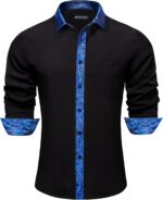Barry.Wang Black Dress Shirts for Men Business Long Sleeve Button Up Formal Casual Western Collared Muscle Shirt Party Disco - Image 2