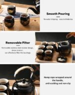 Dujust Japanese Tea Set, Black Porcelain Tea Set with 1 Teapot Set, 6 Tea Cups, 1 Tea Tray, 1 Stainless Infuser, Beautiful Asian Tea Sets for Adults, Tea Lover/Women/Men (Countryside in Golden) - Image 4