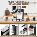 Espresso and Cappuccino Machine 20 Bar, Latte Machine with Automatic Milk Frother, Espresso Maker in Stainless Steel Design,1350W Coffee Maker with Touchscreen for Home (Silver) - Image 7