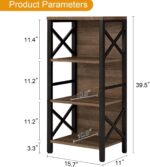 Small Bookshelf,4 Tier Industrial Bookcase with Metal Frame and Backboard,Narrow Rustic Brown Book Shelf,Book case for Small Spaces,Living Room,Bedroom and Home Office - Image 3