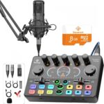 Podcast Equipment Bundle, +8GB Memory Card, Audio Interface Mixer with 48V Condenser Microphone, Built-in Recorder, Stereo, Voice Change for Podcast Recording, Streaming, Cam/PC/Phone/Tiktok (RS2i2) - Image 2