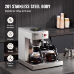 VEVOR 12 Cups Commercial Drip Coffee Maker, Coffee Maker Machine with 3 Glass Carafes and 3 Warmer Plates, Stainless Steel Pour Over Coffee Brewer for Restaurant, Office, Cafe - Image 6