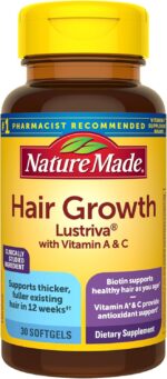 Nature Made Hair Growth Softgels with Lustriva, Biotin, Vitamin C & A, Support Healthy Hair as You Age, 30 Softgels, 30 Day Supply - Image 2
