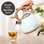 Tea Kettle, Toptier Teapot Whistling Kettle with Wood Pattern Handle Loud Whistle, Food Grade Stainless Steel Tea Pot for Stovetops Induction Diamond Design Water Kettle, 2.7-Quart Light Green - Image 7